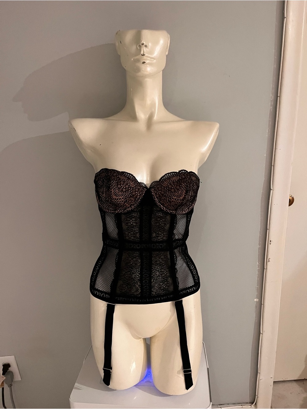 Victoria's Secret Black Lace Bustier with Garter Straps